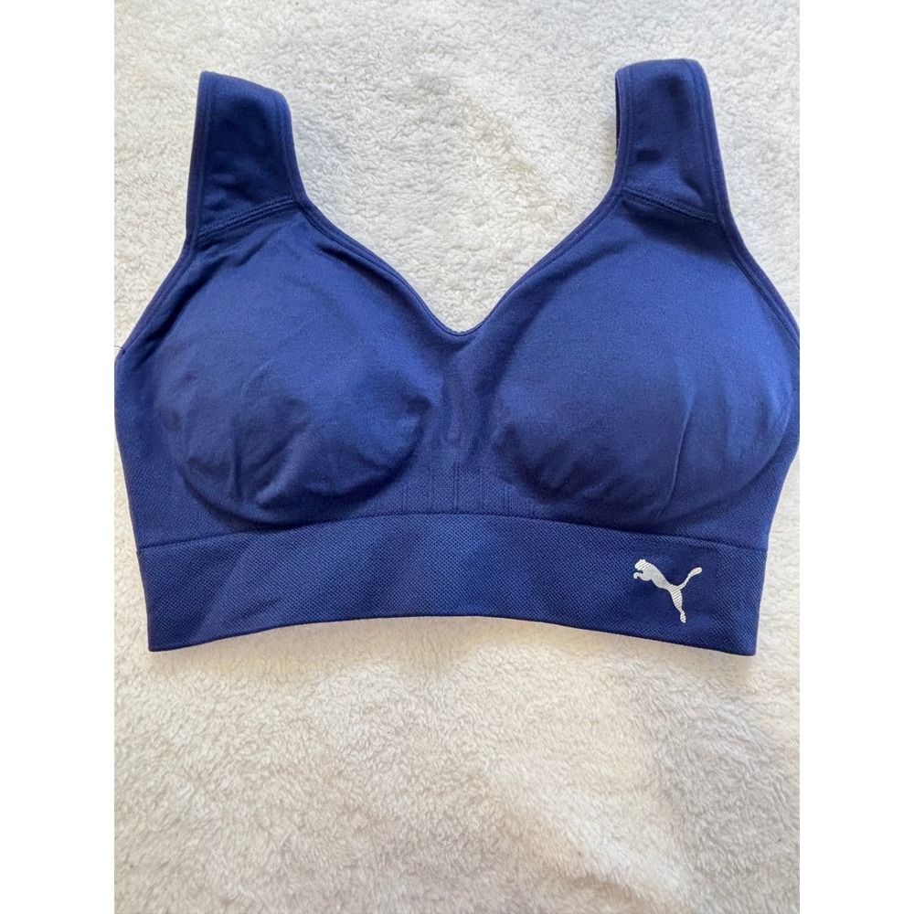 Puma‎ Womens Seamless Adjustable Strap Sports Bra Navy Blue Medium RN100259